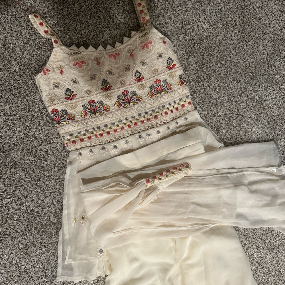 Embroidered Cream Sleeveless Dress